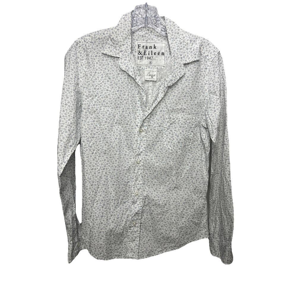 Frank & Eileen Shirt Womens Small White Blue Heart Print Button Down Italy